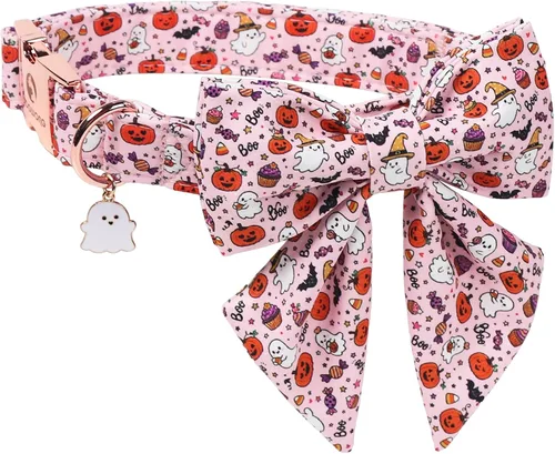 Vista 49 de DOGWONG Collar de otoño para perro con lazo, collar de moño para perro de Acción de Gracias, collar ajustable de algodón de otoño con hoja de arce