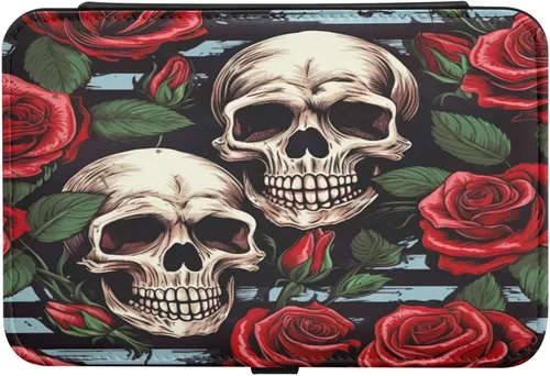 Vista 2 de Flradish Beautiful Rose and Skull Travel Jewelry Box,Portable PU Leather Small Jewelry Organizer for Earrings,Ring,Necklaces,Bracelets