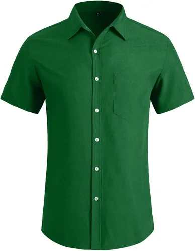 Vista 2 de YTD Camisa casual de lino con botones para hombre, camisa de playa de manga corta