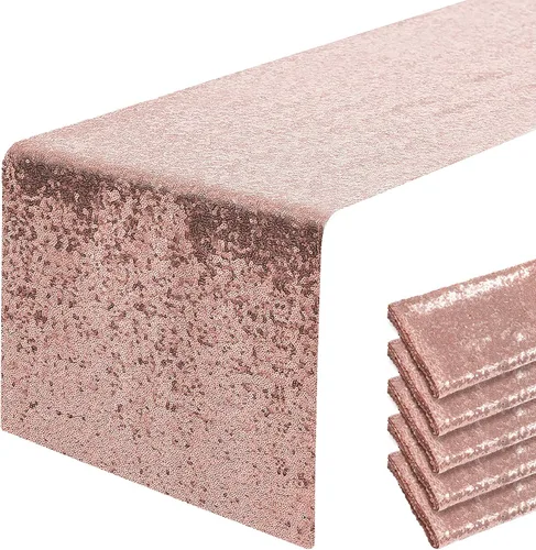 Vista 15 de Pufogu - Camino de mesa de lentejuelas brillantes de 12 x 72 pulgadas para fiestas de cumpleaños, decoración de bodas, despedidas de soltera
