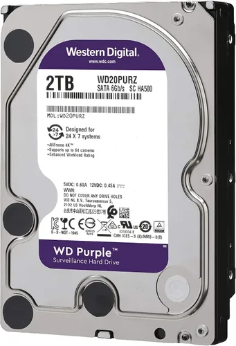 Vista 2 de Western Digital Disco Duro Interno de Vigilancia WD Purple de 2TB - SATA 6 Gb/s, Caché de 64 MB, 3.5" - WD20PURZ