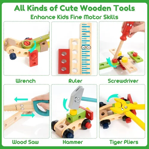 Vista 3 de Kit de herramientas de madera para niños, juego de herramientas Montessori