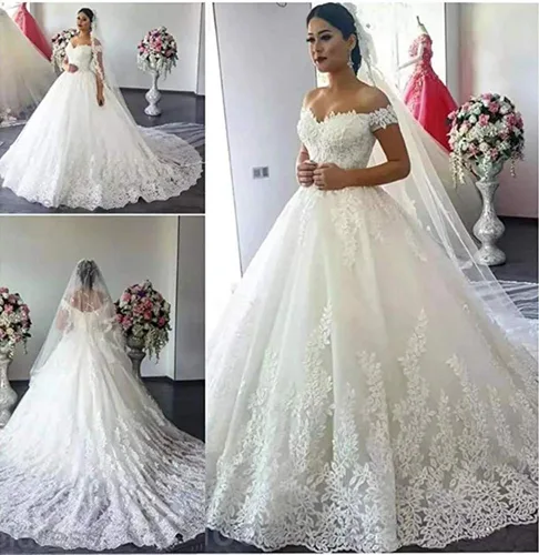 Vista 6 de Fanciest Vestidos de novia de encaje para mujer 2024 vestidos de baile blancos