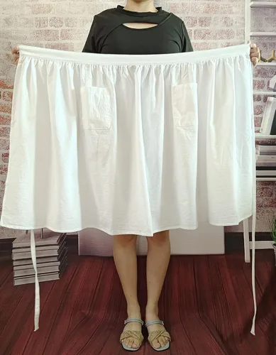 Vista 2 de Delantales unisex de chef blancos retro de algodón de 2 bolsillos, cintura camarera y camarera, Blanco