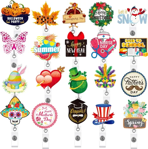 Vista 8 de Teling 20 carretes de insignias navideñas, regalos irlandeses, portatarjetas retráctiles de temporada, divertidos y bonitos, de fieltro de gnomo