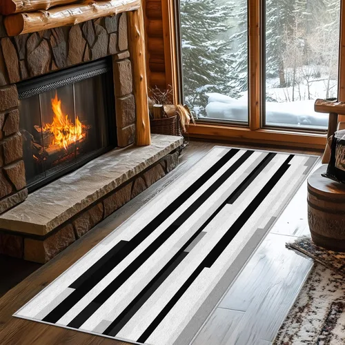 Vista 4 de Black and White Striped Runner Rug 2x4 Small - Hallway Runner Rug Stripe Pattern, Non Slip, Washable, Black and White Striped Home Decor Carpet for