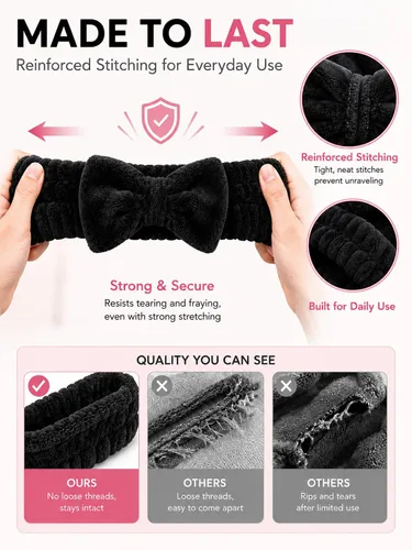 Vista 2 de Diadema para lavar la cara, 6 unidades (negro y gris) Pulseras de spa de secado rápido absorbente para la cara para mujer