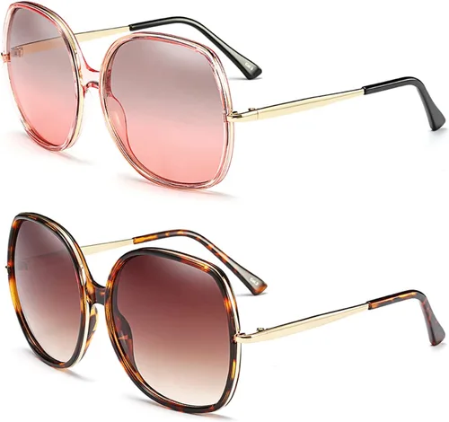 Vista 2 de Freckles Mark Gafas de sol cuadradas de gran tamaño de los años 70 para mujer, marco de plástico rectangular vintage