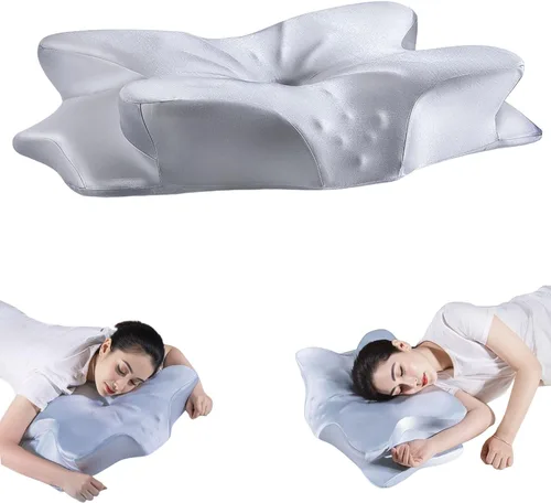 Vista 8 de Almohada cervical para aliviar el dolor de cuello y hombros, almohadas de espuma viscoelástica inodoras y funda de seda suave, para personas que