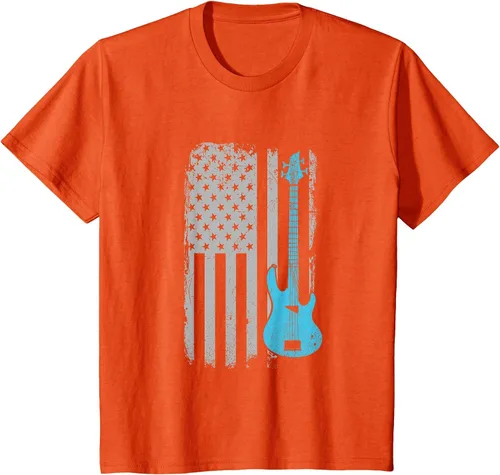 Vista 68 de Electric Bass Guitar Player American Flag Musician T-Shirt Asphalt Grey