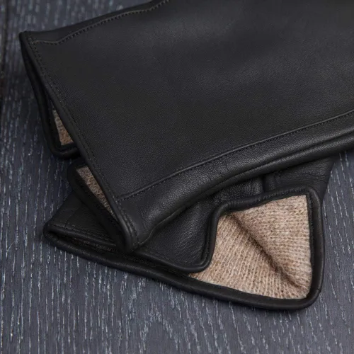 Vista 3 de Guantes clásicos con forro de cachemira de cuero para mujer