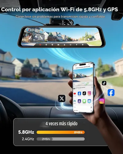 Vista 5 de WOLFBOX G850 PRO 4K Espejo Dash Cam con ADAS y BSD, espejo retrovisor inteligente con WiFi de 5.8 GHz, control de voz, cámara de 12 pulgadas incluye