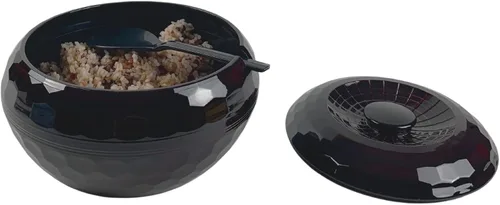 Vista 3 de JapanBargain 2073, cuenco de arroz con tapa y pala de paleta de arroz, recipiente de arroz japonés Ohitsu chino asiático restaurante arroz