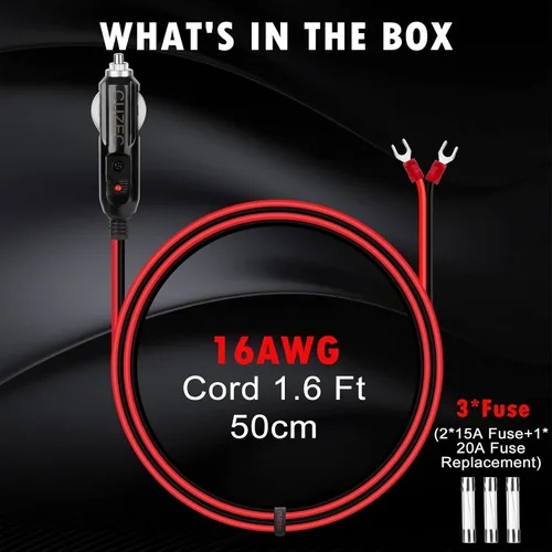 Vista 6 de CUZEC – Adaptador para encendedor de cigarrillos de 15 A, cable de alimentación con cable de 1.6 ft, 16 AWG, para inversor de coche, bomba de aire