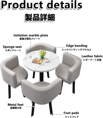 Vista 3 de Muebles de comedor para sala de estar, juego de mesa redonda y silla, mesa de centro para sala de conferencias, para sala de estar, negro, 23.6 x