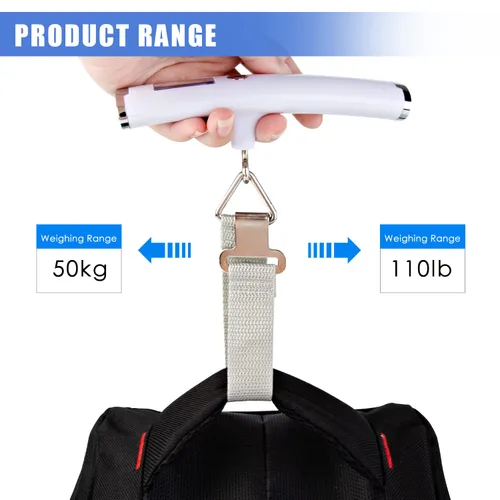 Vista 3 de Báscula digital de equipaje para viaje, báscula de peso de mano para equipaje con función de tara, peso de equipaje de viaje de 110 libras, báscula