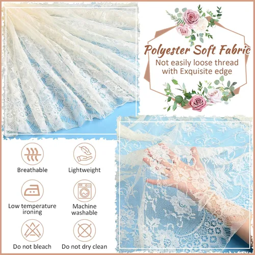 Vista 4 de Chumia Mantel rectangular de encaje de 60 x 120 pulgadas, mantel rústico superpuesto con rosa bordado vintage para boda, recepción, fiesta