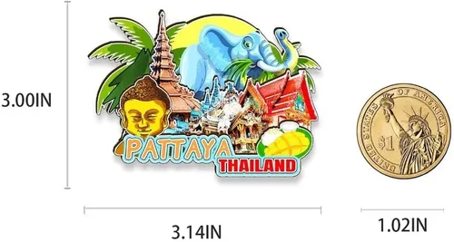 Vista 3 de Imán de madera para nevera de Pattaya Tailandia Monumentos 3D de viaje, coleccionables, recuerdos, decoración hecha a mano
