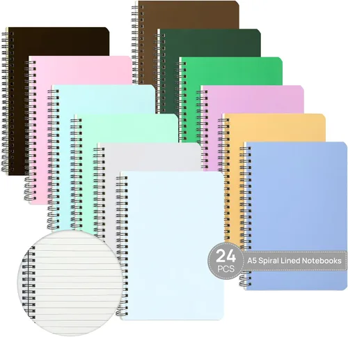 Vista 8 de miikoul Paquete de 12 cuadernos en espiral A5 rayados, 8.3" x 5.5", 60 hojas/120 páginas de papel con líneas anchas, cuadernos en espiral, papel