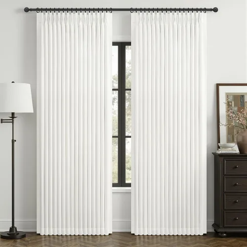 Vista 11 de Cortinas plisadas de lino opacas de 96 pulgadas de largo, juego de 2 paneles para oscurecer la sala de estar/dormitorio, cortinas térmicas virales