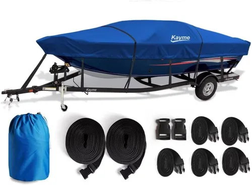 Vista 22 de Kayme Cubierta de lancha resistente 1200D para barcos de 14 a 16 pies, impermeable, resistente al desgarro con correas reforzadas al viento, ideal