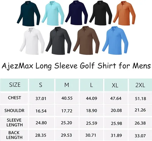 Vista 7 de AjezMax Polo de manga larga para hombre estilo informal color liso