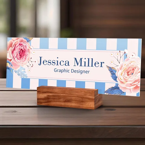 Vista 81 de Placa de identificación personalizada para escritorio, decoración de oficina de acrílico transparente con diseño de flores, decoraciones