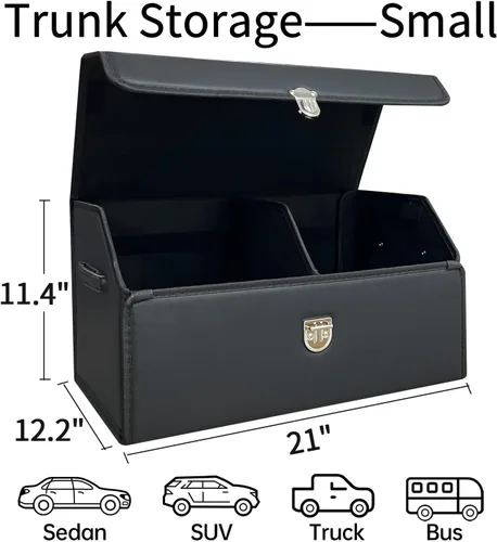 Vista 2 de Organizador de maletero Wuatow para coche, organizador de maletero para SUV y sedán, con tapa, multifuncional, caja de almacenamiento de carga Negro