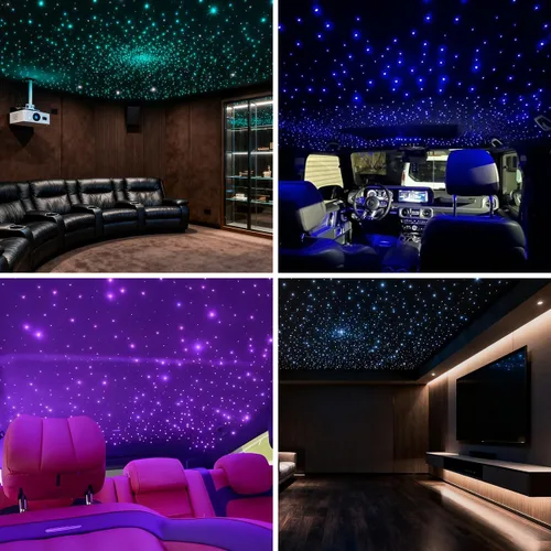 Vista 3 de Kit de Luces de Techo de Estrellas de Fibra Óptica de Tamaño Pequeño de 16W, Estrellas Titilantes RGBW con Estrella de Meteorito, Control de APP