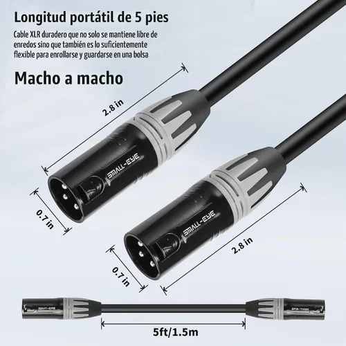 Vista 2 de SMALL-EYE Cable de conexión XLR macho a macho de 5 pies, paquete de 2