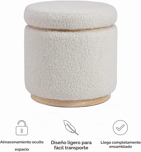 Vista 11 de Otomano Linon Home Décor con base de madera redonda y funda de sherpa color crema Lexington (AMZN2305)