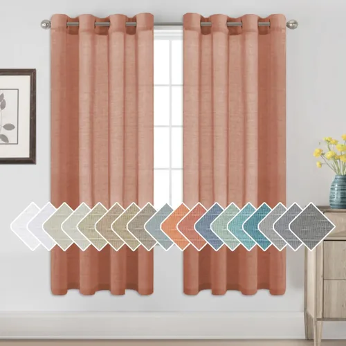 Vista 138 de H.VERSAILTEX Cortinas de lino de mezcla natural para sala de estar/cortinas de lino semitransparentes reductoras de luz de 54 pulgadas de largo