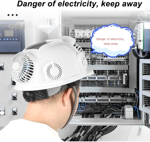 Vista 3 de Casco duro para construcción, casco de seguridad de ventilador solar, casco de trabajo de enfriamiento rápido con 6 ventiladores solares y luz