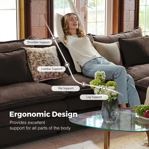 Vista 4 de Sofá modular de gran tamaño de 113 pulgadas, cómodo sofá en forma de L con funda extraíble, asiento ancho y profundo moderno para sala de estar