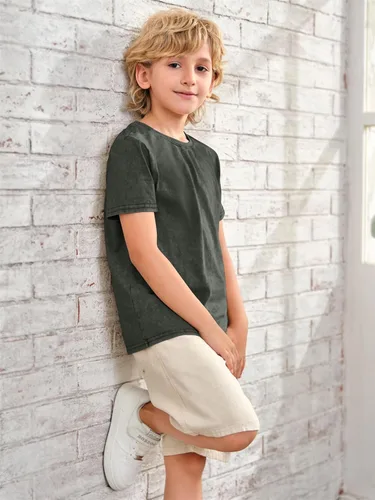 Vista 3 de Makkrom Camiseta de manga corta para niño, estilo retro, cuello redondo, de algodón, informal, lavada