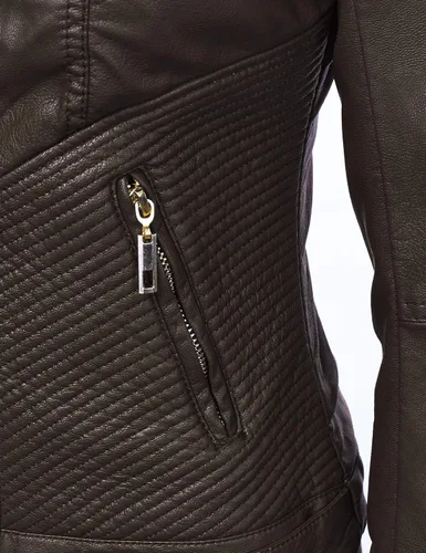Vista 4 de Lock and Love - Chaqueta de motociclista de cuero sintético con capucha extraíble para mujer