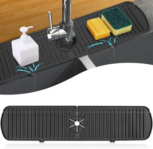 Vista 9 de Bandeja colectora de goteo para mango de grifo de silicona, tapete de grifo de silicona, soporte para esponja de jabón de platos para accesorios