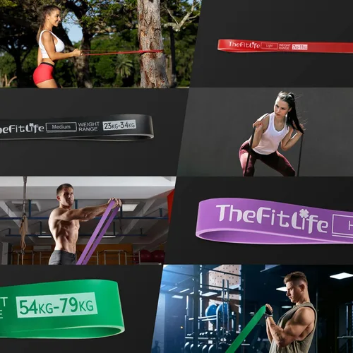 Vista 9 de TheFitLife Juego de bandas de ejercicio de resistencia (150 libras) con asas + bandas de ejercicio TheFitLife Pull-Up Assist para estiramiento