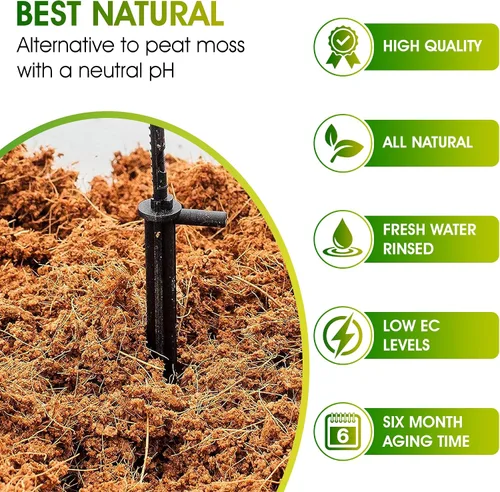 Vista 3 de Ladrillos de fibra de coco premium, 4 piezas, mezcla inicial de fibra de coco comprimida 100% orgánica con bajo equilibrio de EC y pH