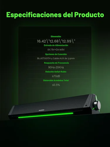 Vista 8 de BLUEDEE Altavoces de computadora para PC de escritorio, barra de sonido de computadora, altavoces estéreo HiFi para computadora de escritorio