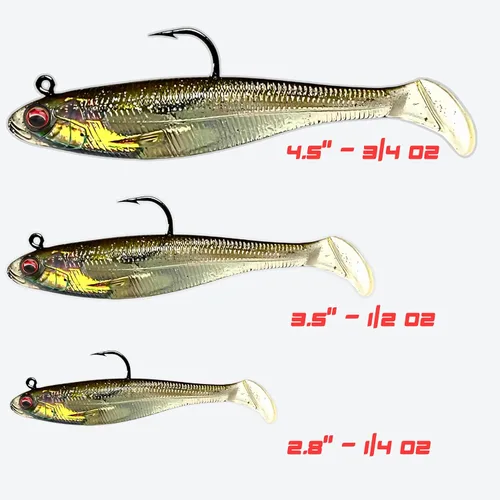 Vista 5 de USA Bass Tackle Patriot Shad - Swimbaits de Cola de Paleta con Aroma Infundido, Señuelos de Pesca Pre-Aparejados, Carnada Premium con Anzuelo Owner