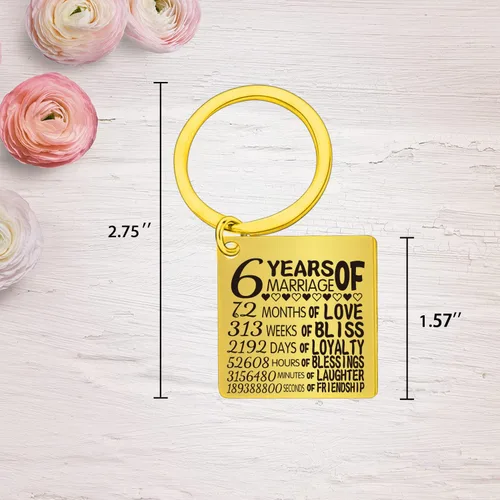 Vista 6 de Dados de metal para 6º aniversario, llavero de aniversario de boda 6, regalos de hierro para ella, 6 años de aniversario para él, aniversario