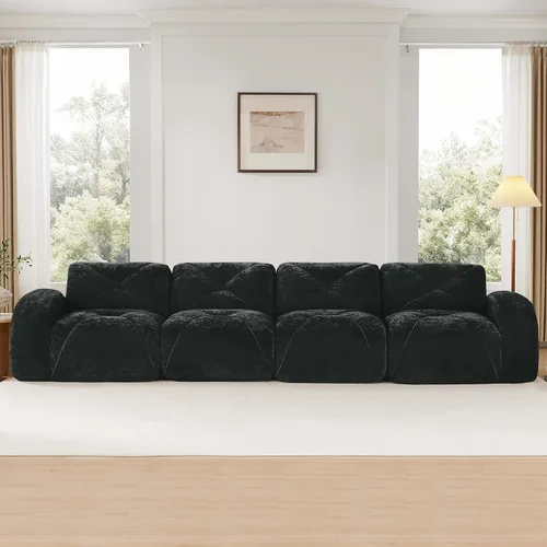 Vista 3 de Sofás modulares modulares de 140.9 pulgadas para sala de estar, sofá moderno de terciopelo sin hueso, no requiere montaje, cómodo sofá sin hueso