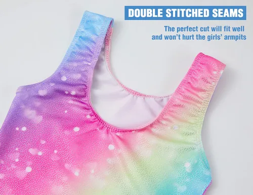 Vista 4 de TENVDA Gymnastics Leotards for Girls 2-12 Years Old Sparkly Multicolor Kids Tumbling Biketards Unitard