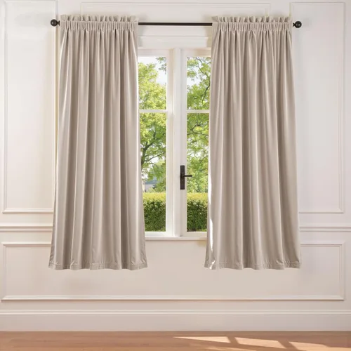 Vista 141 de Lazzzy Cortinas opacas de terciopelo beige de 84 pulgadas de largo con aislamiento térmico para oscurecer la habitación, cortinas forradas de lujo