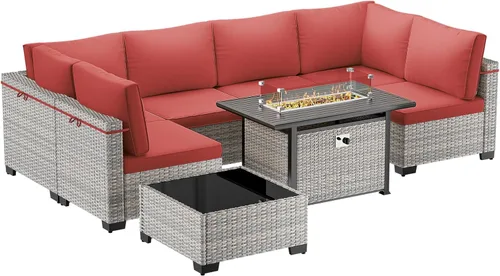 Vista 84 de Juego de sofá modular de mimbre de polietileno para exteriores Gris