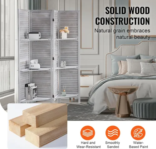 Vista 4 de VEVOR Divisor de habitación de madera, pantalla de privacidad plegable de madera de 4 paneles, 66.9 pulgadas de alto, divisor de partición