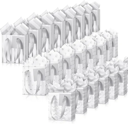 Vista 7 de Tenare - 24 pequeñas bolsas de regalo pequeñas de papel metálicas para fiestas, pequeñas con asas, papel de seda para joyas, envoltura de regalo
