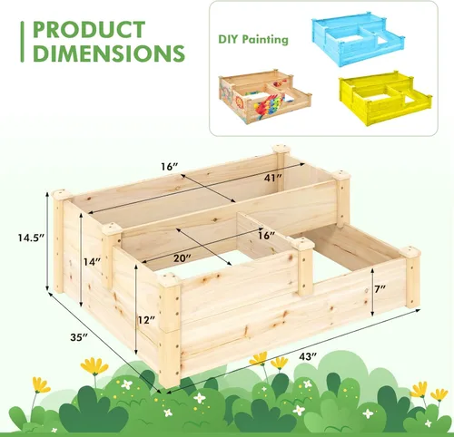 Vista 3 de S AFSTAR Cama de jardín elevada de 3 niveles, maceta elevada para exteriores, para verduras, frutas, hierbas, flores, kit de maceta de madera