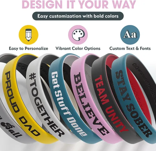 Vista 6 de Reminderband - Pulseras lujosas de silicona y goma para motivación, eventos, regalos, apoyo, recaudación de fondos y concientización, para hombres